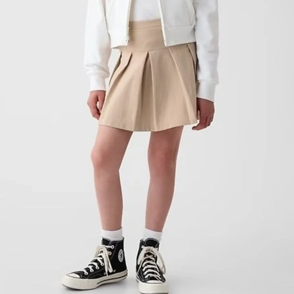 Gap Kids Girls Pleated Skort Tan Uniform Stretch Skirt Size L (10)